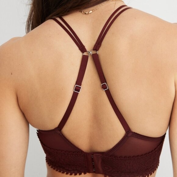 Aerie Real Power Wireless Push Up Joy Lace Bra in Royal Berry Size 32C New - Picture 5 of 11